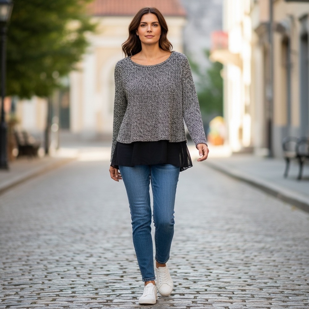 Kismet Gray and Black Layered Tunic Top